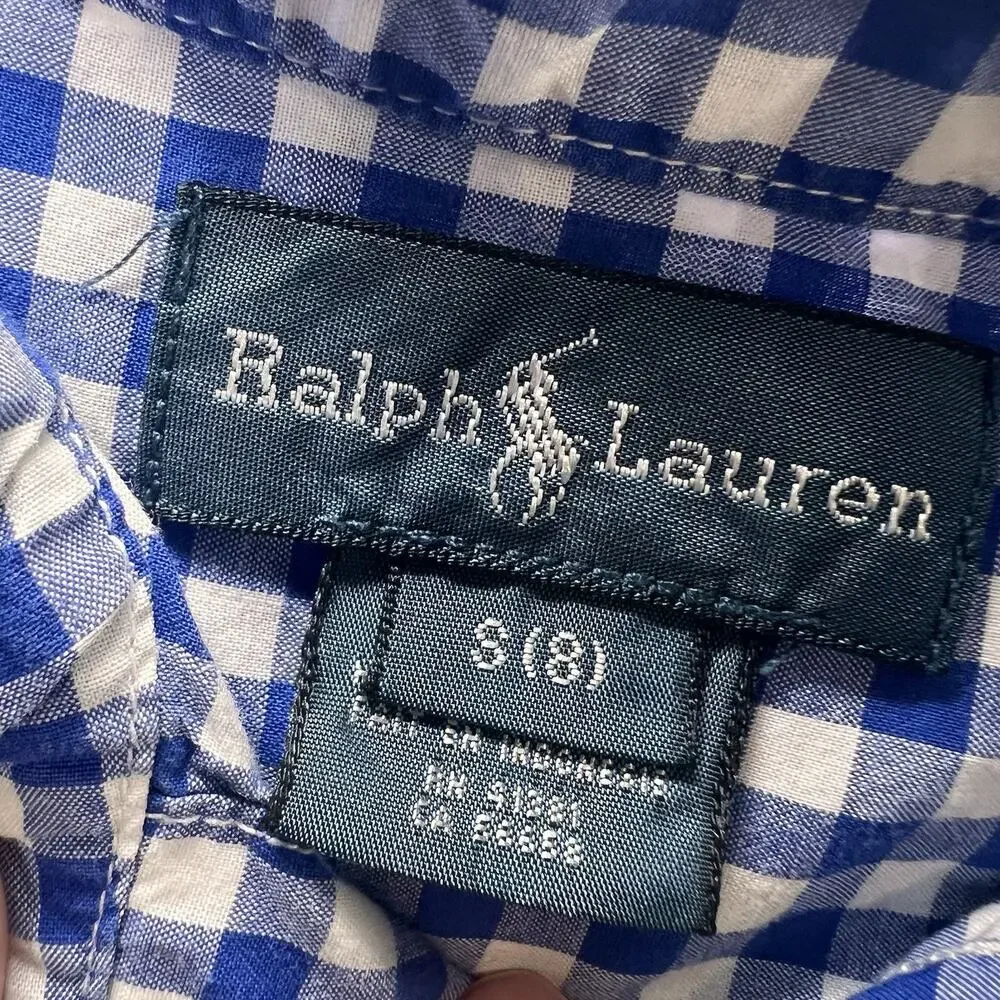 Polo Ralph Lauren Shirt Boy Size S (8) Blue Gingham Pink Pony Logo Button Preppy